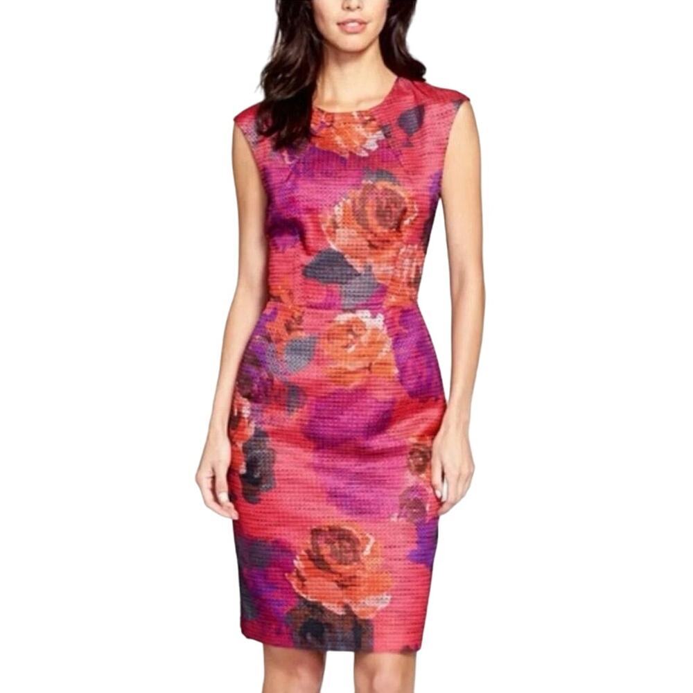 Trina Turk Jacquard Formal Fitted Sleeveless Flora Dress Red And Purple Womens 2